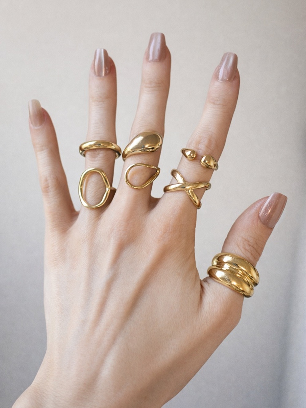 Set of 6 Gold Statement Rings, Retro Abstract / Chunky / Minimalist Jewelry